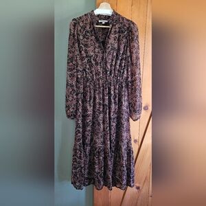 Blue and Purple Casual Long Sleeve Bishop Sundress